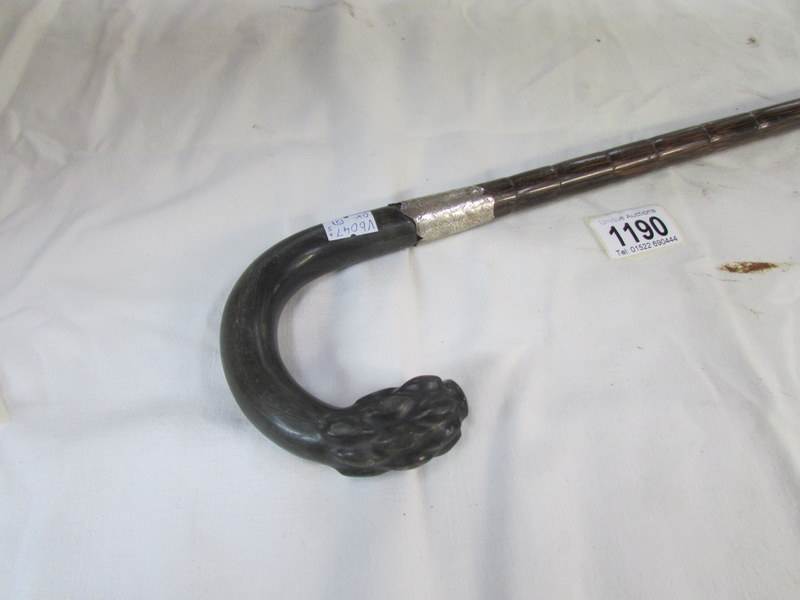 An unusual silver banded walking stick - Image 2 of 6