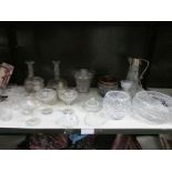 A mixed lot of glass ware including crystal and an a/f Doulton tobacco jar