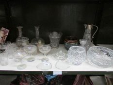 A mixed lot of glass ware including crystal and an a/f Doulton tobacco jar