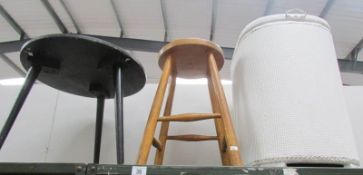 2 stools and linen bin