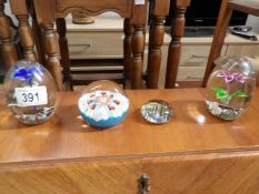 3 glass paperweights including millifiori and a St.