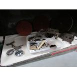 A quantity of old gramaphone parts including turntables,