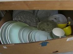 A box of miscellaneous china and glass including Poole pottery