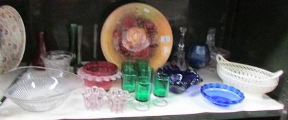 A mixed lot of glass ware including cranberry, blue,