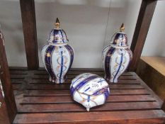 2 lidded vases and a trinket pot by Roselle Occ & Co.