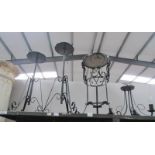 3 Wrought iron stands and a ceiling light