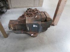 A large bench vice,