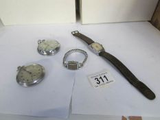 2 pocket watches and 2 wrist watches