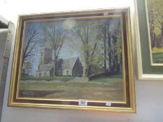 An oil on canvas church scene signed K Kearsley 1965