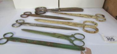 7 vintage pairs of large dress making scissors