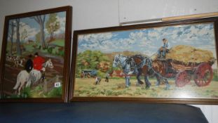 2 framed and glazed tapestries of rural scenes
