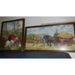 2 framed and glazed tapestries of rural scenes