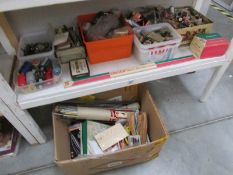 A large quantity of sewing and knitting items (one shelf and a box)