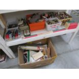 A large quantity of sewing and knitting items (one shelf and a box)