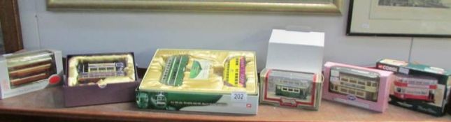 4 boxed Corgi model trams including 70th anniversary of the Blackpool balloon tram,