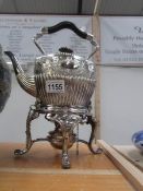 A Silver plated spirit kettle on stand