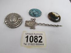 4 silver brooches