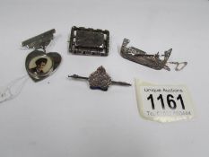 3 silver brooches including Royal Navy (15 grams) and a white metal brooch with photo