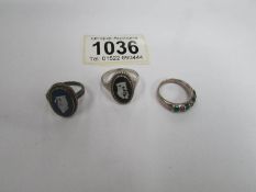 2 Wedgwood silver rings and a Jadeite silver ring