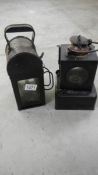 2 old railway lamps including Welch patent square section marked 'Peterboro E'