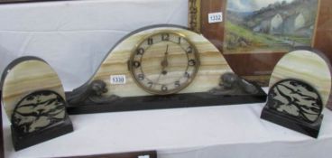 A French marble clock set (not working,