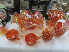 A large carnival glass bowl,