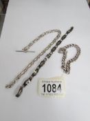 A silver watch chain and 2 silver bracelets