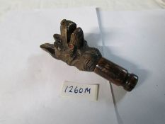 A Black Forest carved dog head walking stick handle