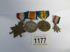 2 WW1 Medals and a star awarded to 255 Cpl H A McColley A CYC corps and a miniature star