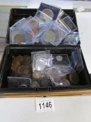 A cash box of GB coins including some pre 1947 silver plus foreign coins