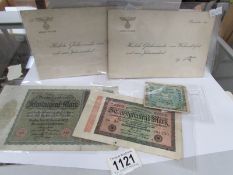 2 Adolf Hitler invitations 1941, a 1923 20,000 Reichsbanknote, a 1922 10,