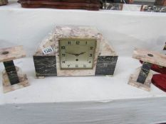 A French marble clock garniture,