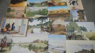 A portfolio of approximately 35 original pastels and watercolours by Ralph B Whitling,