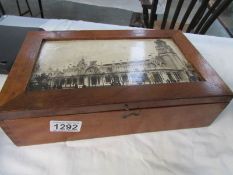 A mahogany box with inset picture entitled 'The Franco British Exhibition,