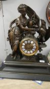 A Vincenti clock featuring lady and eagle (ewer damaged) with 'Medaille D'Argent 1855' stamped on