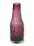 A Whitefriars glass aubergine long neck bark vase designed by Geoffrey Baxter,