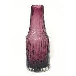 A Whitefriars glass aubergine long neck bark vase designed by Geoffrey Baxter,