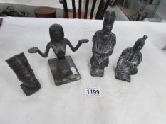 2 oriental warrior figures and 2 Egyptian figures including Nefertiti