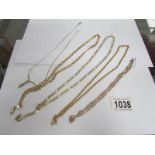 4 gold necklaces and a gold bracelet (all marked 9 ct) approximately 40 grams