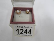 A pair of cultured pearl ear studs in 9ct gold