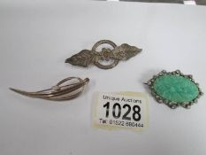 3 art deco brooches including 2 silver