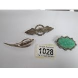 3 art deco brooches including 2 silver