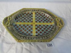 A mix 19th century majolica bread plate inscribed "Eat Thy Bread with Thankfulness"