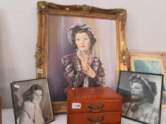 An oil on canvas portrait of a lady with 2 associated photographs