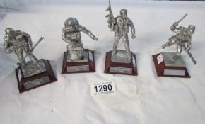 4 English miniatures polished pewter military figures