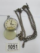 An old pocket watch a/f and 2 silver watch chains