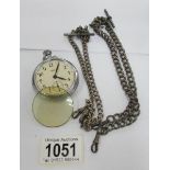 An old pocket watch a/f and 2 silver watch chains