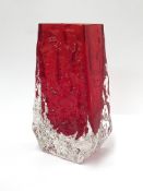 A Whitefriars red coffin bark vase designed by Geoffrey Baxter,