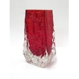 A Whitefriars red coffin bark vase designed by Geoffrey Baxter,