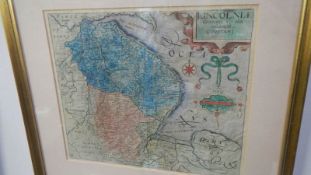 A framed and glazed early Lincolnshire map